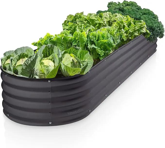 Galvanized Raised Garden Beds Outdoor // 8×2×1 ft Planter Raised Beds for Gardening, Vegetables, Flowers // Large Metal Garden Box (Gray) // Patented Tool-Free Design by GreenHaven Gardens