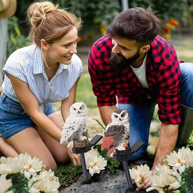 Capoda 2 Pieces Owl Garden Decorations Resin Owl Figurine Solar Light Stake Waterproof Animal Light Outdoor Decorations for Patio Yard Lawn Porch Pathway Decoration by GreenHaven Gardens