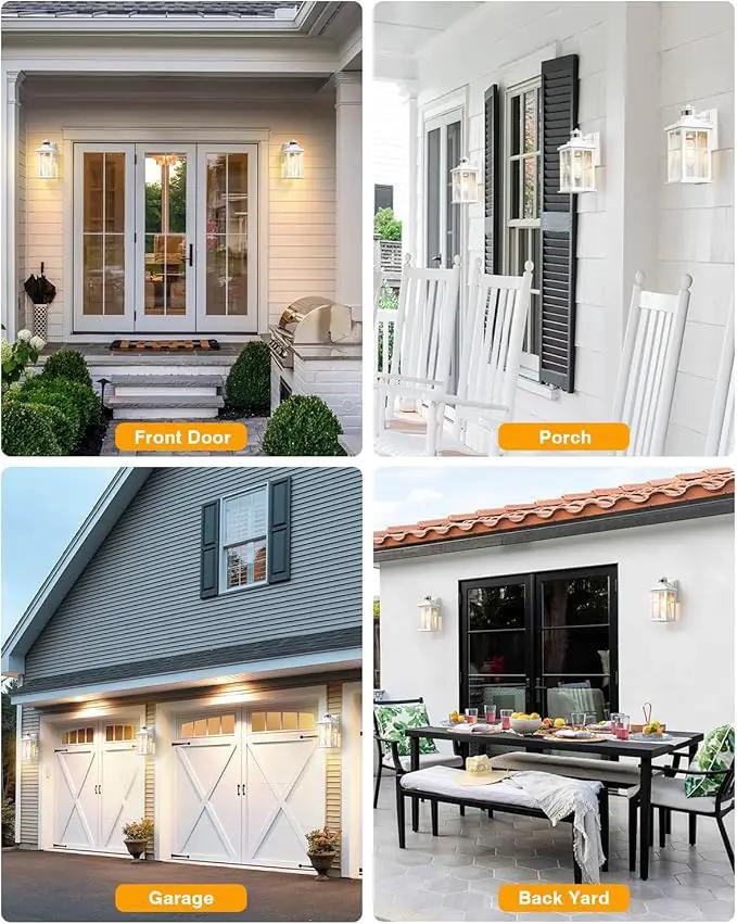 White Outdoor Wall Lights, Motion Sensor Porch Light Outdoor, Dusk to Dawn Outdoor Light Fixtures, Waterproof Outside Lights for House, Garden, Front Porch, Tempered Glass, Anti-Rust by GreenHaven Gardens