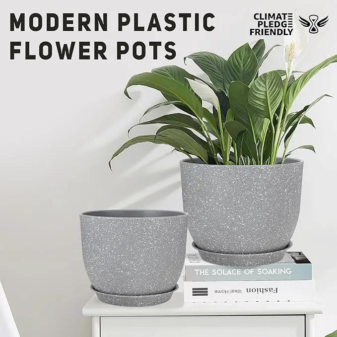 Plant Pots 12/10/9 inch Set of 3, Flower Pots with Multi Mesh Drainage Holes, Large Planters for Indoor Outdoor Garden Plants and Flowers. (Gray) by GreenHaven Gardens