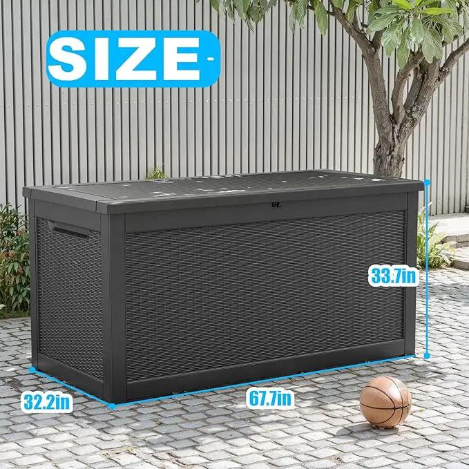 260 Gallon Large Resin Deck Box, Lockable Outdoor Storage Box for Patio Cushions Storage Furniture,Garden Tools, Pool Supplies, Weatherproof and UV Resistant-Black Rattan (260 Gallon) by GreenHaven Gardens