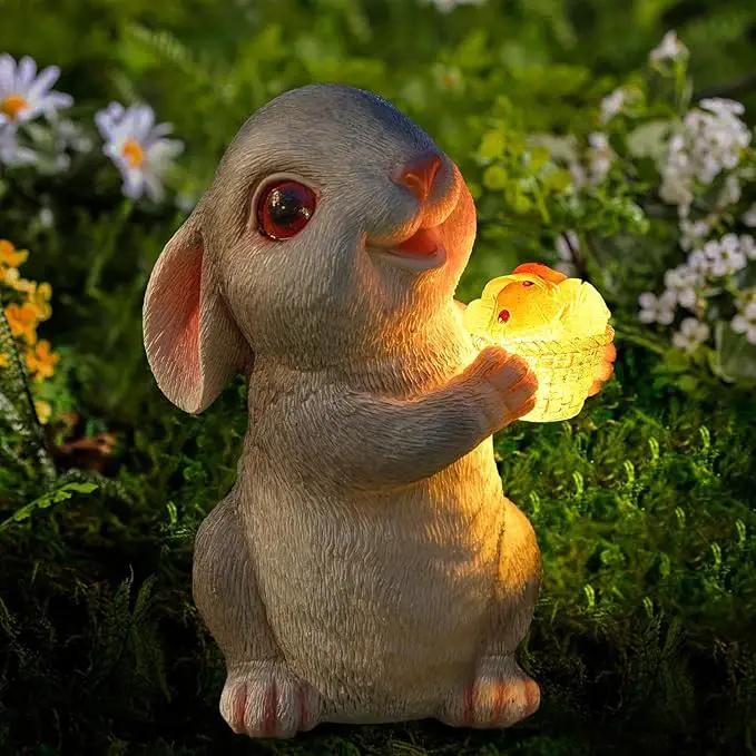 Solar Rabbit Garden Statues Outdoor Bunny Decor Resin Rabbit Figurine Holding Mushroom with LED Lights for Porch Patio Lawn Yard Christmas Housewarming Gardening Gifts for Mom Grandma by GreenHaven Gardens