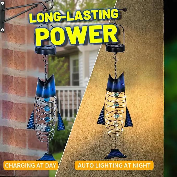 HONGLAND 2 Pack Solar Lantern Outdoor - Metal Fish Hanging Decoration - Waterproof Warm LED Lights Outside - Unique Gifts for Garden Man Women Holiday Days, Birthdays, Attractive Addition to Yard Art by GreenHaven Gardens