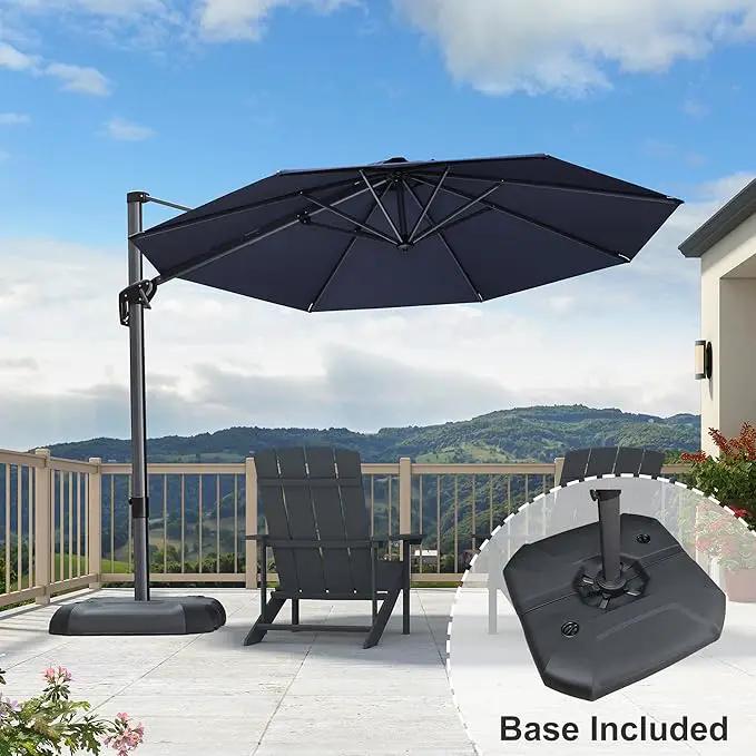 PURPLE LEAF 10 Feet Patio Umbrella With Base Outdoor Cantilever Round Aluminum Offset With 360-Degree Rotation for Deck Garden Pool Navy Blue by GreenHaven Gardens