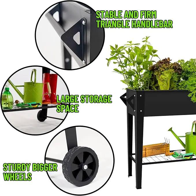 Elevate 32" Tall Raised Garden Bed Outdoor with Wheels & Shelf for Mobility, 400LBS Capacity, Anti-Rust Steel Planter Box for Vegetables/Herbs, Patio-Balcony-Backyard by GreenHaven Gardens