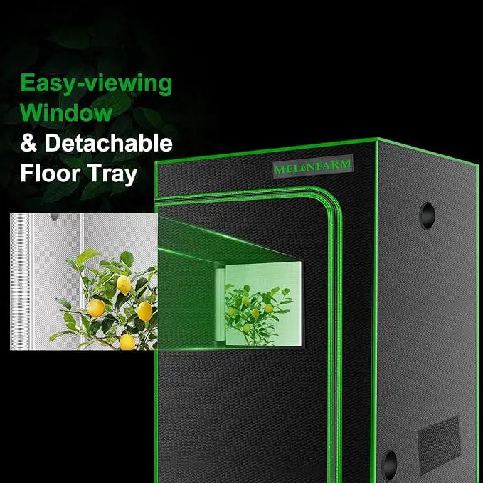 MELONFARM 4x4 Grow Tent, 48"x48"x80'' High Reflective 600D Diamond Mylar Canvas with Observation Window and Floor Tray for Hydroponic Indoor Plant Growing by GreenHaven Gardens