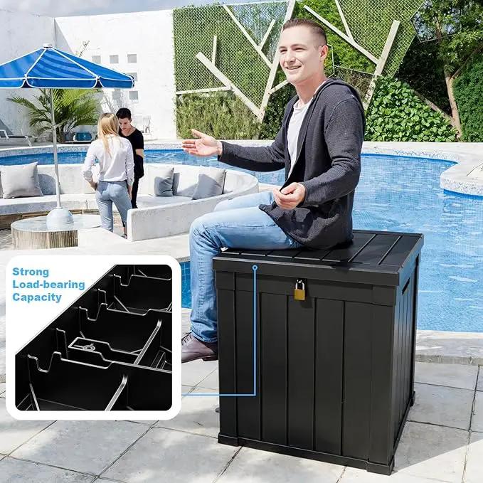 51 Gallon Resin Deck Box, Lockable Patio Outdoor Storage Box for Furniture, Garden Tools and Tools Storage, Waterproof Outside Storage Boxes - Black by GreenHaven Gardens