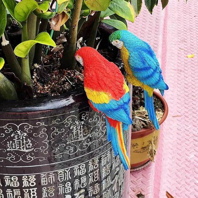 Realistic Parrot Sculpture Resin Hanging Parrots Garden Statues Lifelike Bird Figurines Landscape Ornament Patio Yard Lawn Figurine Tree Decor, Outdoor Garden Wall Statues (Red) by GreenHaven Gardens