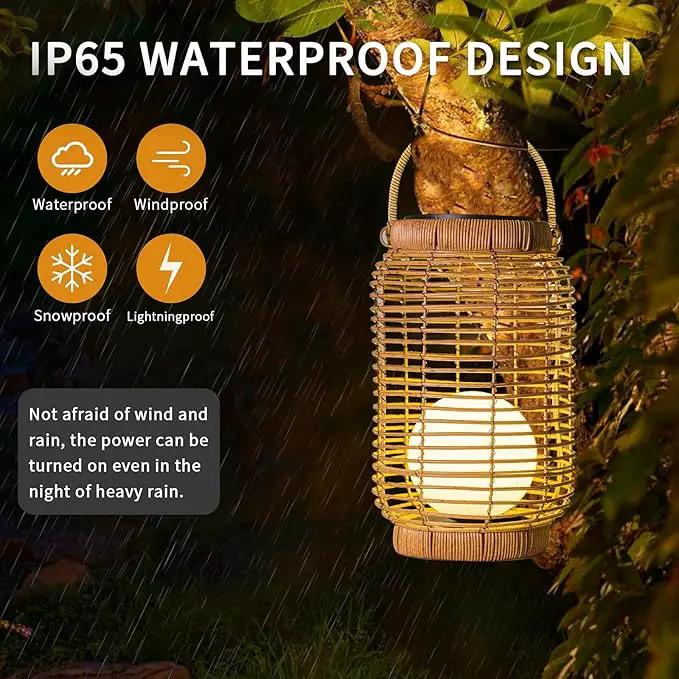 Solar Lantern Outdoor Waterproof，Large Natura Rattan Solar Lantern Hanging with Handle, Solar Powered Decorative Table Lamp for Gardens ，Patio,Yard,Porch,Trees,Lawn,Pathway Home Decoration，12Inch by GreenHaven Gardens