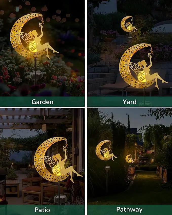 Solar Garden Statues Outdoor Decor, Fairy Moon Figurine Light Stake, Housewarming Ornament for Patio, Lawn, Yard, Pathway - Unique Gift Ideas for Gardening Mom Grandma by GreenHaven Gardens