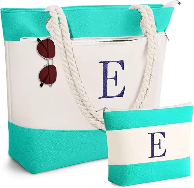 YOOLIFE Beach Bags for Women - Initial Tote Waterproof Bag with Makeup Bag, Mothers Day Gifts for Women Mom Friend Birthday by GreenHaven Gardens