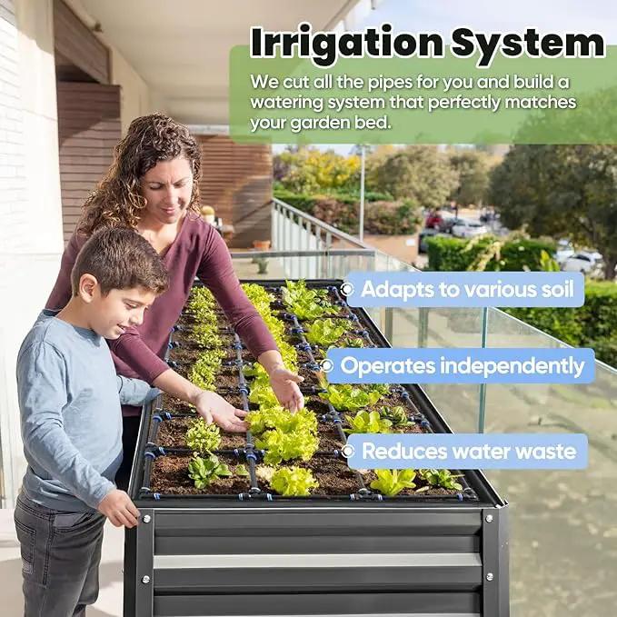 KING BIRD Raised Garden Bed with Irrigation System and Legs Galvanized Elevated Planter Box for Backyard, Patio, Balcony, 600lb Capacity, 70.9x22.8x31.5 in Dark Grey by GreenHaven Gardens