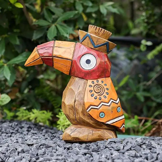 Solar Tiki Statue-WoodWoodpecker Bird-Garden Hawaiian - Solar Outdoor Light Garden Sculptures & Statues Totem Pole Bar Outdoor Patio Pool Yard Summer Decorations by GreenHaven Gardens