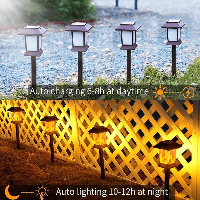 Solar Pathway Lights Outdoor with Flickering Flame, IP65 Waterproof, 6PK Solar Flame Lights with Hook, Upgraded 1000mAH Battery, Up to 12Hrs, Auto On/Off, Decor for Garden, Walkway by GreenHaven Gardens