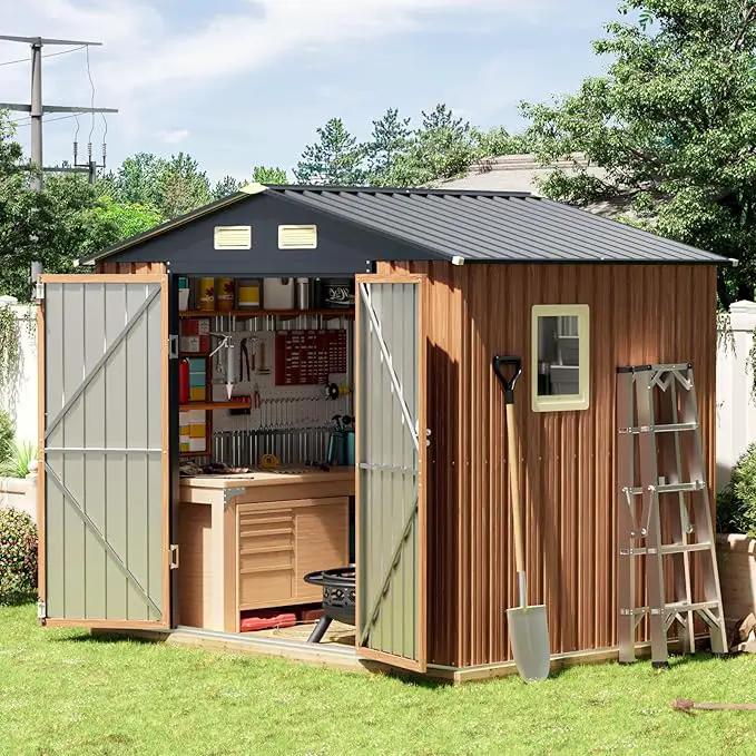 8x6 Ft Storage Shed, Large Outdoor Shed with Window, Lockable Doors, Outside Steel Shed for Garden, Backyard, Lawn, Patio Utility, Tool Storage by GreenHaven Gardens