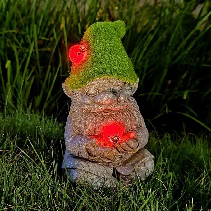 Solar Gnomes Garden Statues, Outdoor Lighted Gnome with Ladybugs Garden Decor Waterproof Figurines for Patio Porch Balcony Yard Lawn Lantern, Yard Art Decorations Gifts for Garden Patio Lawn by GreenHaven Gardens