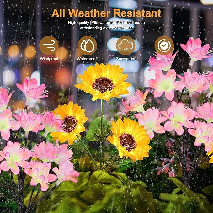 4 Pack Flower Solar Lights Outdoor Waterproof IP 65, Solar Sunflowers Peachblossom Lights Garden Decorative Yard Patio Landscape Stake Lights by GreenHaven Gardens