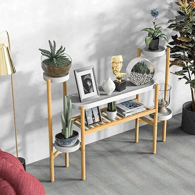 Bamboo Plant Shelf Indoor, 3 Tier Tall Corner Plant Shelves Holder & Plant Display Rack for Outdoor Garden Indoor Home by GreenHaven Gardens