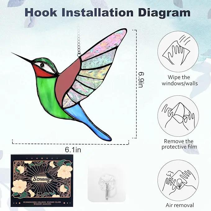 Hummingbird Gifts,Stained Glass Window Hanging,Handmade Suncatcher,Beautiful Hummingbird Ornament,Birthday for Ladies,Mom,Grandmas,and Bird Lovers by GreenHaven Gardens