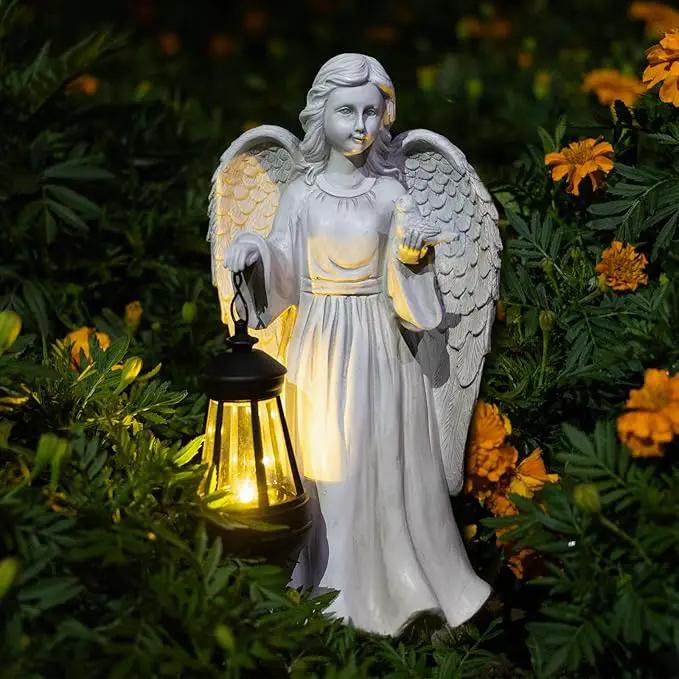 Solar Garden Statues Outdoor Décor,Angel Outdoor Statues with Lantern,Resin Garden Sculptures & Statues Garden Decor for Outside Patio Lawn Women Mom Gift (Angel with Lantern) by GreenHaven Gardens