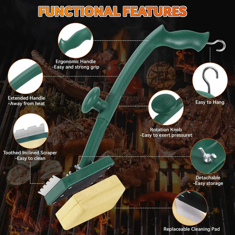 Grill Brush Bristle Free with Scraper,22" Extra Long Steam Grill Brush for Outdoor Grill,Replaceable Cleaning Head,Safe Grill Cleaner for Cast Iron/Stainless-Steel Grates,Ideal BBQ Gifts for Men Dad by GreenHaven Gardens