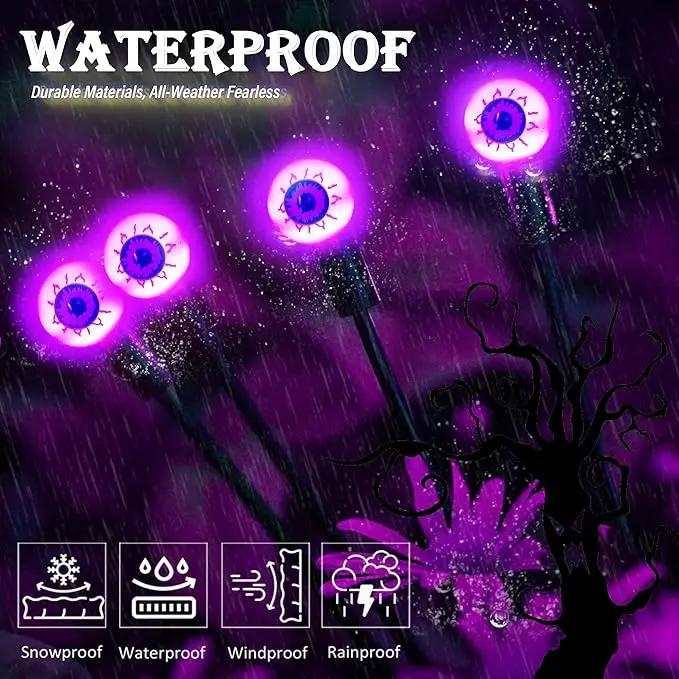 4 Pack Solar Purple LED Eyeball Halloween Outdoor Lights - Waterproof, Swaying Fairy Lights for Pathway, Yard & Garden Decorations by GreenHaven Gardens
