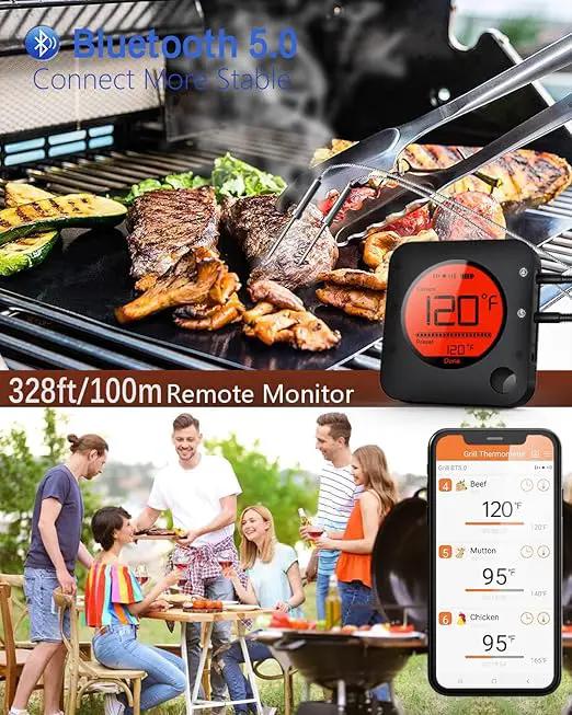 BFOUR Meat Thermometer Wireless Bluetooth, LCD Digital Meat Thermometer with Dual Probe, Wireless Remote BBQ Thermometer for Smoker Kitchen Cooking Grill Thermometer for Grilling BBQ Oven by GreenHaven Gardens