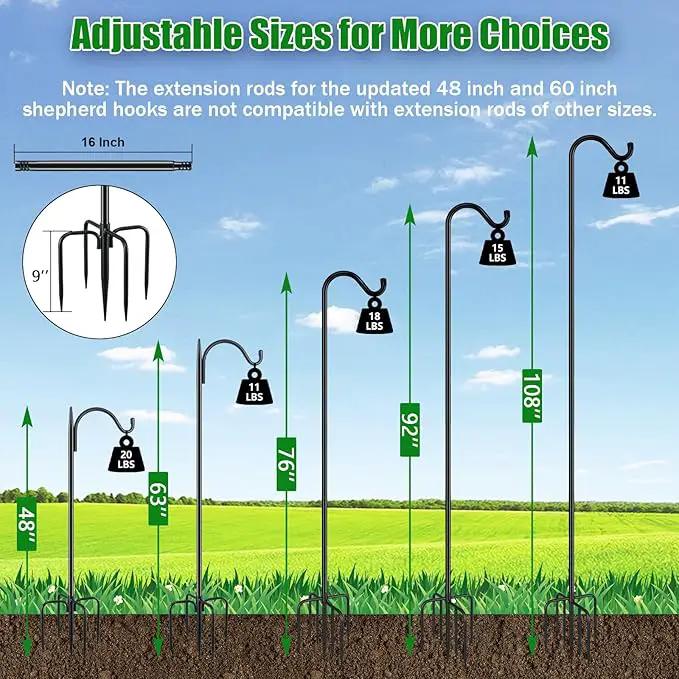 FEED GARDEN Short Shepherds Hooks for Outdoor, 48 Inch Bird Feeder Pole with 5 Prongs Base, Heavy Duty Shepherds Hook Garden Hook for Hummingbird Feeder, Hanging Lantern, Plant Baskets,1 Pack by GreenHaven Gardens