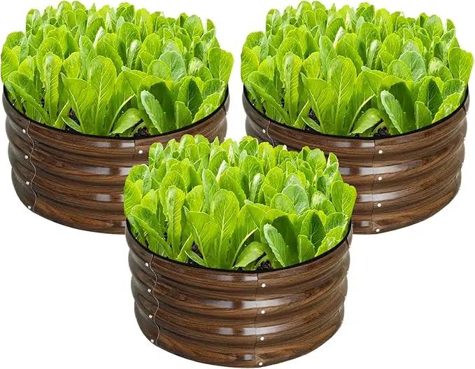 SnugNiture 3 Pcs 2x2x1ft Round Galvanized Raised Garden Bed Kit Outdoor, Metal Planter Box for Planting Plants Vegetables, Brown by GreenHaven Gardens