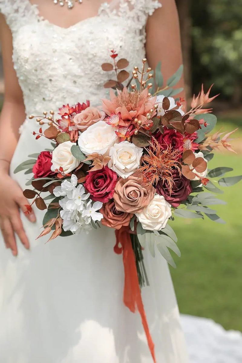 Artificial Flower Box Set Silk Fake Flowers for DIY Wedding Hand Bouquet Flower Arrangement Bouquet Centerpiece Decorations Baby Shower Party Home Decorations (Burgundy) by GreenHaven Gardens