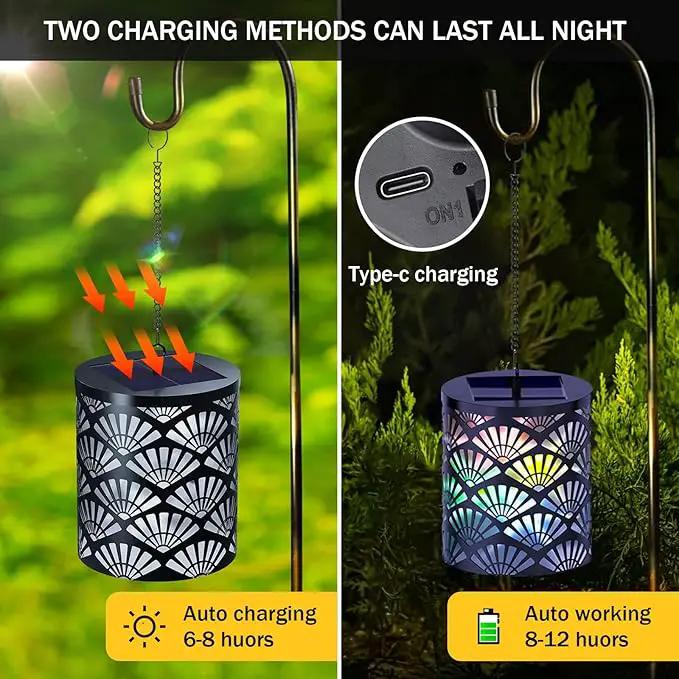 RGB Solar Lanterns Outdoor Waterproof Hanging Solar Lights Gifts for Men Women Metal Decorative LED Lanterns for Yard, Patio, Lawn, Tabletop, Pathway, Landscape, Garden Decor Fan Style(2 Pack) by GreenHaven Gardens