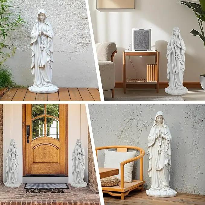 Virgin Mary Praying Statue 31.49 Inch Tall Outdoor Garden Religious Garden Statue Mary Statue Outdoor Yard Patio Deck Home Entryway Hallway Sculpture Magnesium Oxide Stone （White Virgin Mary） by GreenHaven Gardens