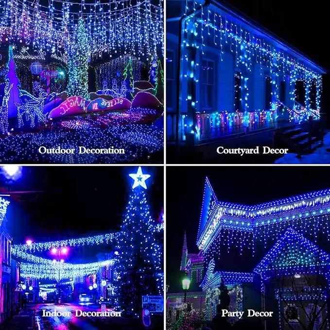 480 LED 49FT Christmas Lights Plug in 8 Modes with Timer Dimmable Christmas Decorations Outdoor Waterproof Indoor Curtain String Lights for Roof Porch Garden Holiday Wedding Party Decor Blue by GreenHaven Gardens