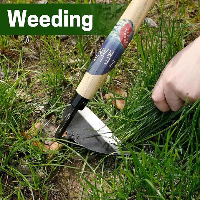Garden Weeding Sickle/Hand Hoe, Gardening Cutting Grass Sickle, Japanese Sickle Style Hand Weeder Tool with Thick Blade&Wooden Handle by GreenHaven Gardens