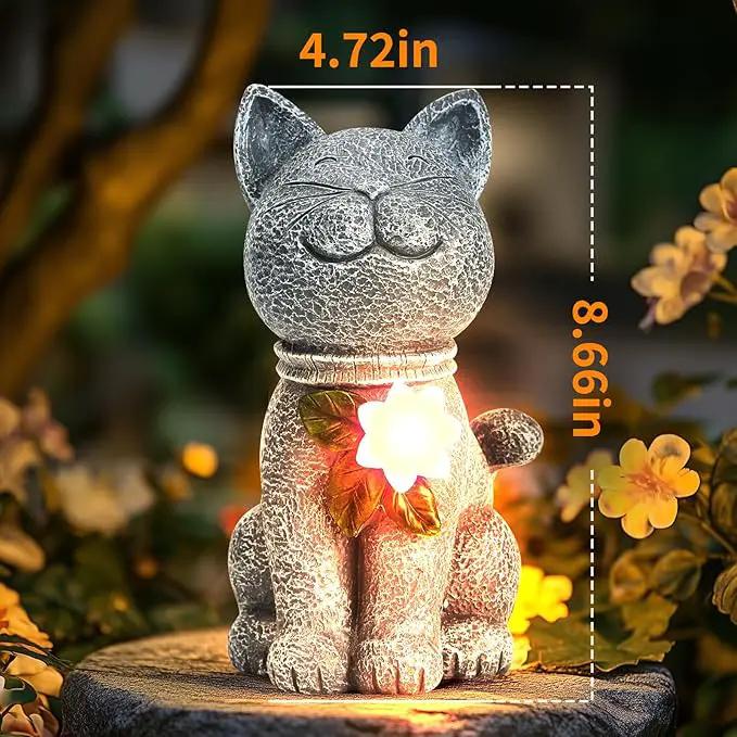 Solar Garden Statue Cat Figurine - Solar Cat Outdoor Statues, Waterproof Resin Cat Sculpture for Yard, Patio, Lawn, and Garden Decoration for Garden Mom Grandma by GreenHaven Gardens