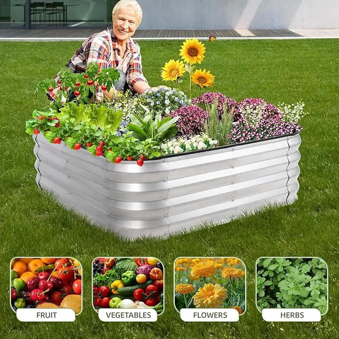 3-in-1 Modular Raised Garden Bed Kit - Adjustable Sizes (4x2x1ft, 3x3x1ft, 5x1x1ft) - Heavy Duty Galvanized Steel Planter Box with Bracing Rods & Gloves for Vegetables, Fruits, Flowers by GreenHaven Gardens