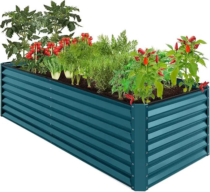 Best Choice Products 8x4x2ft Outdoor Metal Raised Garden Bed, Deep Root Planter Box for Vegetables, Flowers, Herbs, and Succulents w/ 478 Gallon Capacity - Peacock Blue by GreenHaven Gardens