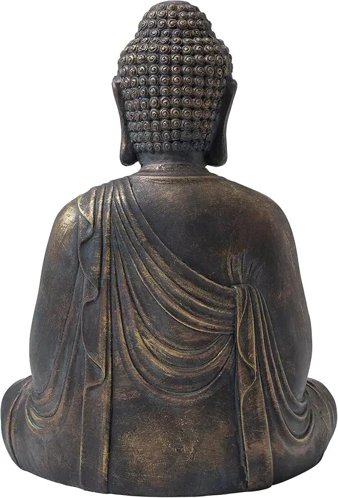 Glitzhome GH20384 22.75" Indoor Outdoor Sitting Meditating Buddha Zen Statue, 22.75 Inch Tall, Bronze by GreenHaven Gardens