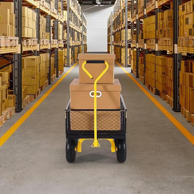 VEVOR 900 Lbs Heavy Duty Steel Garden Cart, Garden Wagon Cart on Wheels, Outdoor Metal Yard Utility Wagon Carts with 10" Tires and Mesh Removable Sides(Convert to Flatbed) and 180°Rotating Handle by GreenHaven Gardens