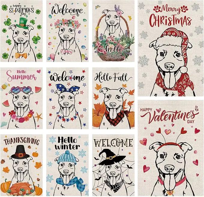 Seasonal Garden Flags Pitbull Double Sided Flags Set of 11 Holiday Farmhouse Indoor Outdoor Yard Lawn Christmas Gifts Decorations 12.5x18 Inch by GreenHaven Gardens