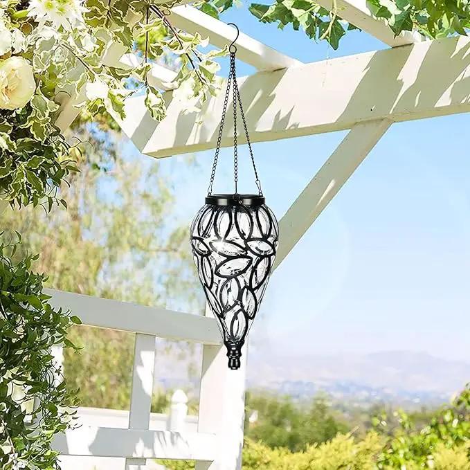 Solar Hanging Lantern Outdoor Lights, Tear-Shaped 15 LEDs Cool White Hanging Lights with S Hooks Decor in Garden, Yard, Pathway, Front Door and Landscape by GreenHaven Gardens
