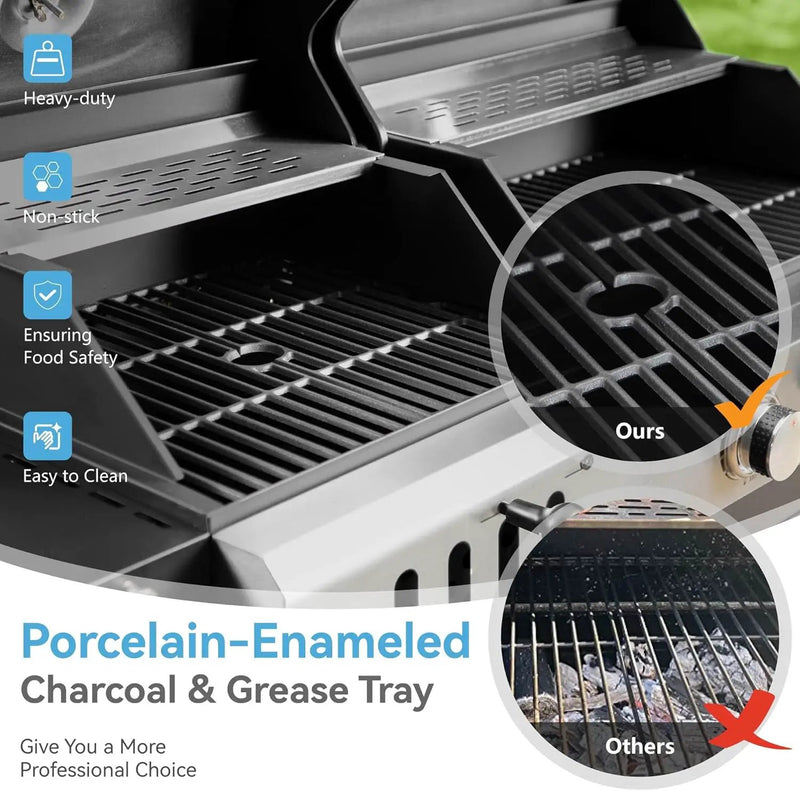 3 Burner Propane Gas and Charcoal Grill Combo with Side Burner & Porcelain-Enameled Cast Iron Grates, 37,000 BTUs 685 SQIN Dual Fuel Outdoor BBQ Grill for Patio Garden Picnic Backyard Barbecue Cooking by GreenHaven Gardens