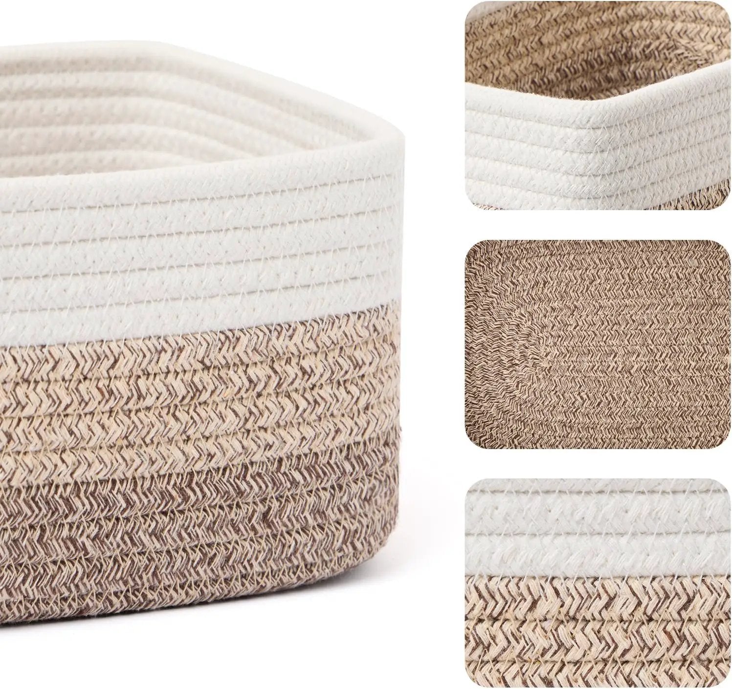 Small Storage Baskets for Organizing | Closet Organizer Bins | Shelf Toy Basket | Woven Rope Baskets | Cube Decorative Box | Shallow Basket |11.5x7.5x4.7”| 3 Packs Gradient Brown by GreenHaven Gardens