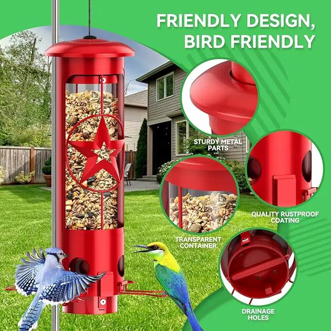 Squirrel Proof Bird Feeders for Outdoors Hanging, Metal Squirrel Proof Bird Feeder with Gravity Protection, 3LB Large Capacity Wild Bird Feeders for Outside Finch, Cardinal, Blue Jay (Red) by GreenHaven Gardens