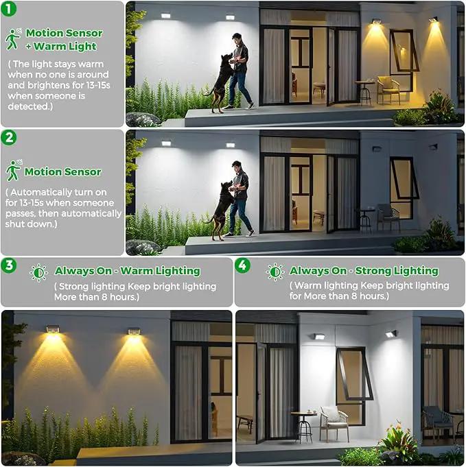 JSOT Solar Motion Sensor Lights Outdoor, 4 Modes Solar Lights Outdoor Waterproof IP65, 6Pack Bright Wall Security Lighting for Outside Yard Front Door Fence - Cool White by GreenHaven Gardens