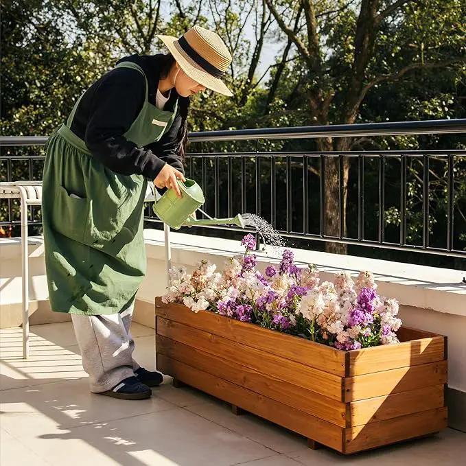 Wooden Raised Garden Bed Planter Box – Fir Wood Outdoor Vegetable, Herb & Flower Box with Drainage Holes – 47.24"x15.75"x12.6", Rot-Resistant, for Patio, Yard, Balcony by GreenHaven Gardens