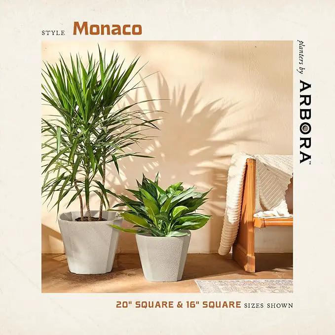 ARBORA 20" Monaco Square Polyresin Indoor and Outdoor Planter with Classic Cream Finish - Durable, Weatherproof, Lightweight, Large Plant Pot for Patio, Garden, Deck, Entryway by GreenHaven Gardens