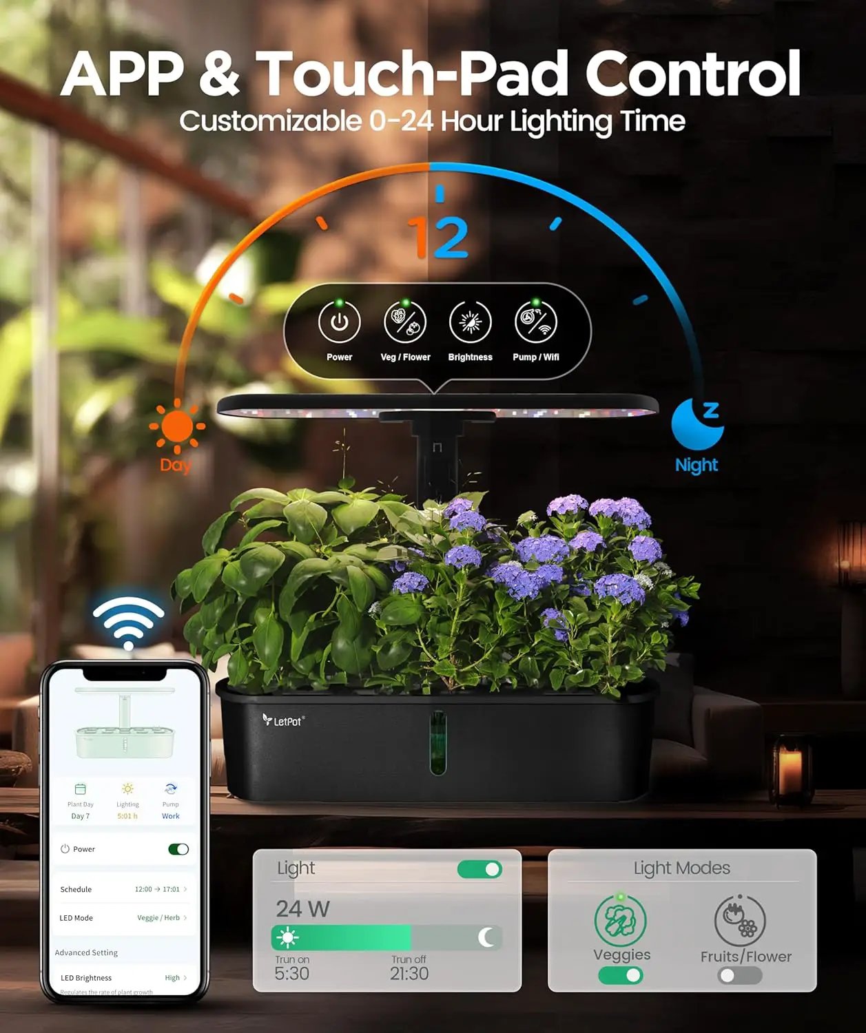 LETPOT LPH-Air Hydroponics Growing System Kits, APP & WiFi Controlled Smart Indoor Garden with 24W Grow Light Full Spectrum, 10 Pods Planter Indoor Gardening for Gifts, Kitchen, Vegetable (Black) by GreenHaven Gardens