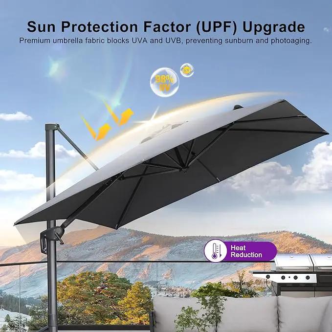 PURPLE LEAF 8 FT Cantilever Patio Umbrella Outdoor Aluminum Offset Square Umbrella with 3 Years Fade Resistance Recycled Fabric and 360-degree Rotation for Deck Pool Garden, Mist Grey by GreenHaven Gardens
