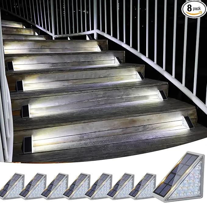 VOLISUN Solar Stair Lights 8 Pack, Solar Step Lights Waterproof IP67, Outdoor Step Light with 13 LEDs, Outdoor Lighting Decor for Yard Stair, Patio, Front Step, Front Porch and Deck(Cool White) by GreenHaven Gardens